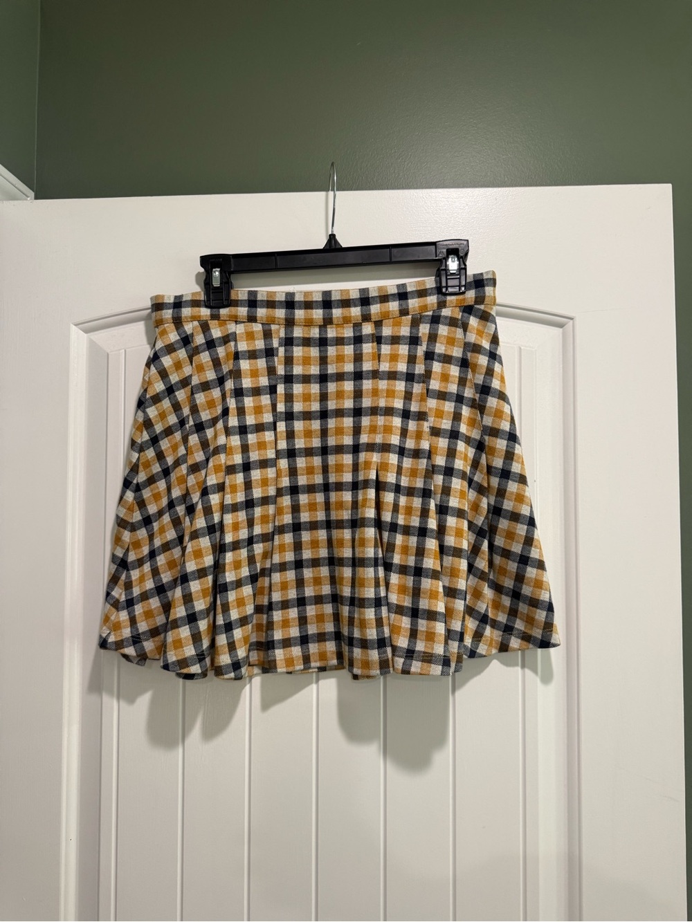 Free People Plaid Mini Skirt in Mustard, Black, and Cream